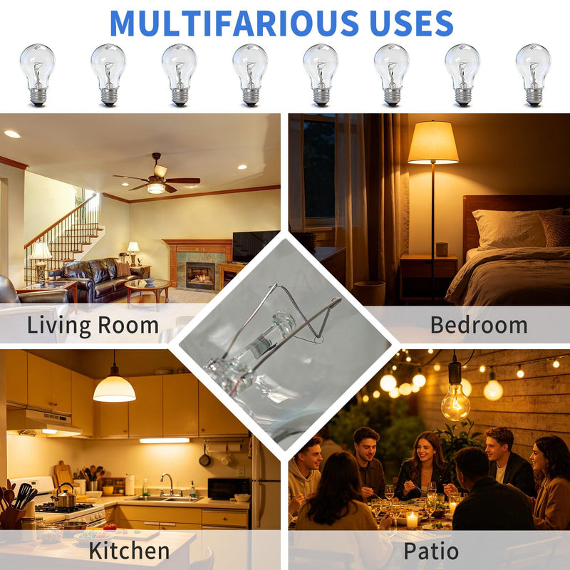 75-Watt Incandescent Light Bulbs Dimmable A19 Clear Bulb E26 Medium Base Soft White Suitable for Patio porches garages and Warehouses Light Bulb Replacement and Repair (8PCS) 8 PCS