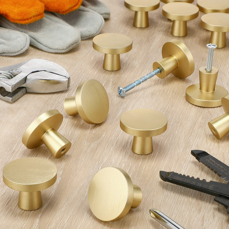 Hotop 30 Pack Gold Cabinet Knob Kitchen Round Dresser Drawer Pulls and Handles with Kinds Screws for Hardware Dresser Drawer Aluminum Alloy Oxidation Wire Drawing Handle (Mushroom) Mushroom
