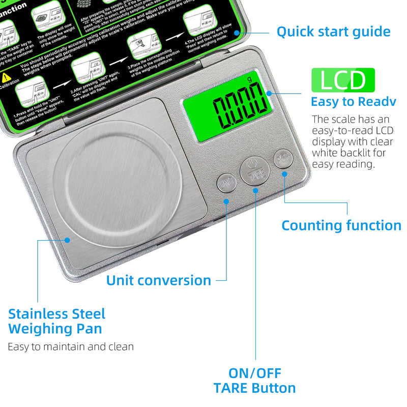 High Precision Mg Scale 100g/0.001g, Pocket Digital Milligram Scale, Small Gram Jewelry Scale, Coin Scale with 50g Calibration Weight for Gold/Silver/Gems/Powder Medicine Benechef