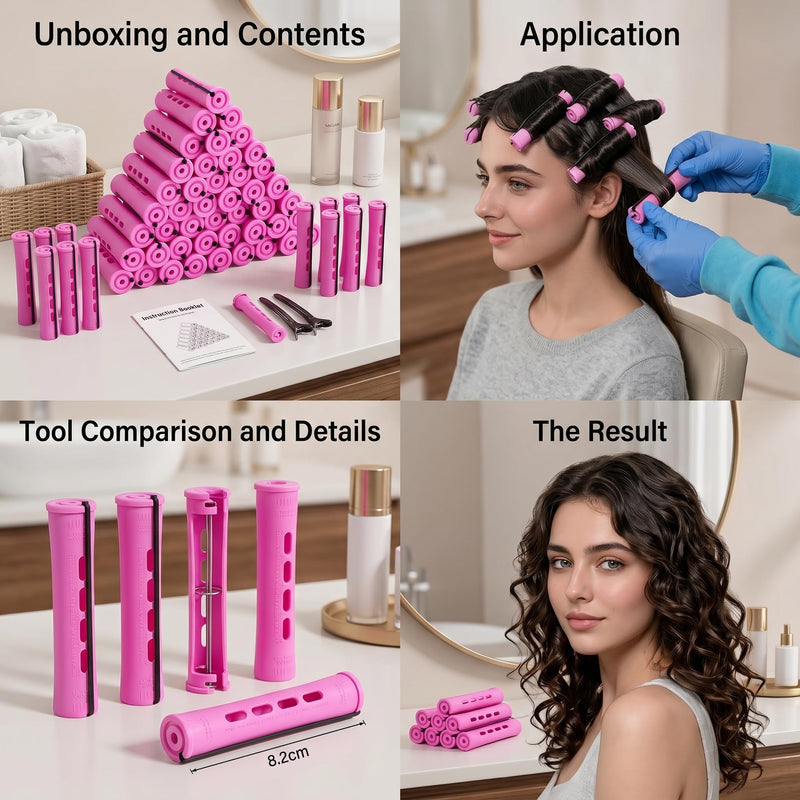 60 Pack 0.75 Inch Cold Wave Perm Rods Purple Plastic Hair Curlers with Caps and Bands Salon Hair Styling Rollers for Home and Professional Use