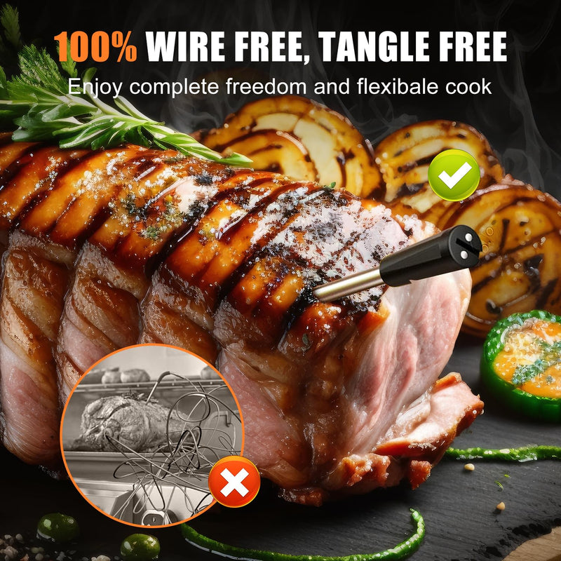 INSMART Wireless Smart Meat Thermometer,330FT Bluetooth Range,100% Waterproof,Precision Cooking Grilling,Multi Sensors,for BBQ,Oven,Grill,Kitchen,Smoker, Rotisserie Turkey Beef (Wood) Wood