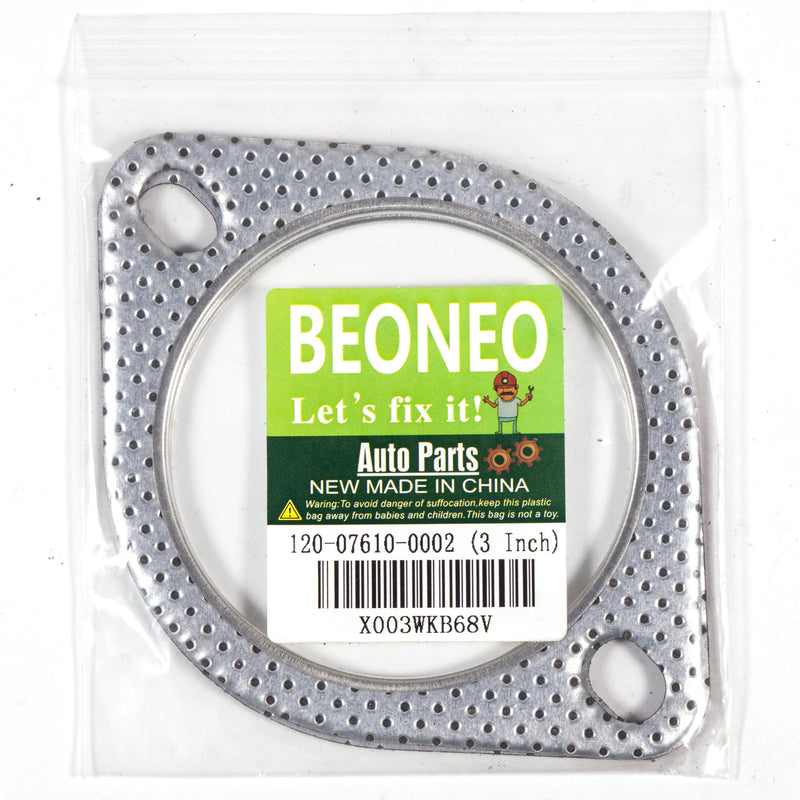 BEONEO-120-07610-0002 (3 Inch)-2 Bolt MLSG High Temp Exhaust Gasket 3" I.D. (Qty 2) - Heavy Duty be made of Metal And Fiber Laminate. 120-07610-0002 (3 Inch)