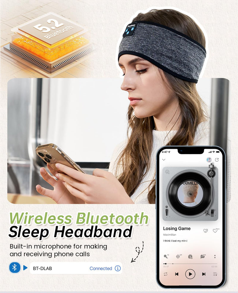 Sleep Headphones Headband - Sleeping Headphones for Side Sleepers - Music Headphones Comfortable Headband with Ultra-Thin HD Stereo Speaker for Workout Running Cool Gadgets Unique Gifts Blackgray white