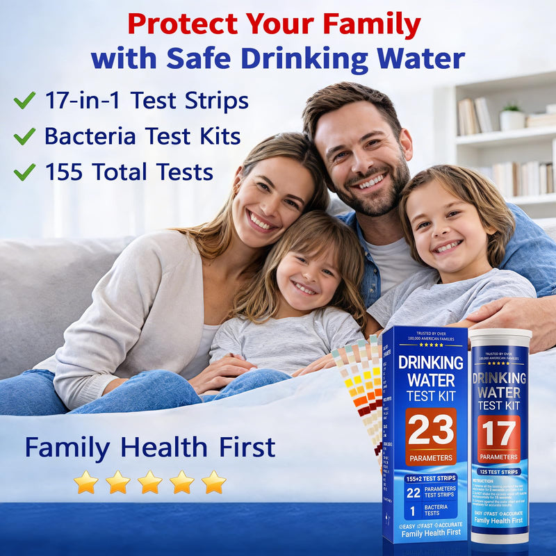 Water Test Kit for Drinking Water, 23-in-1 Water Test Strips for Tap & Well Water, Tests Hardness, Lead, Iron, Copper, Chlorine, Fluoride, pH, Nitrate & More, Fast Home Water Testing, 155 Strips 1
