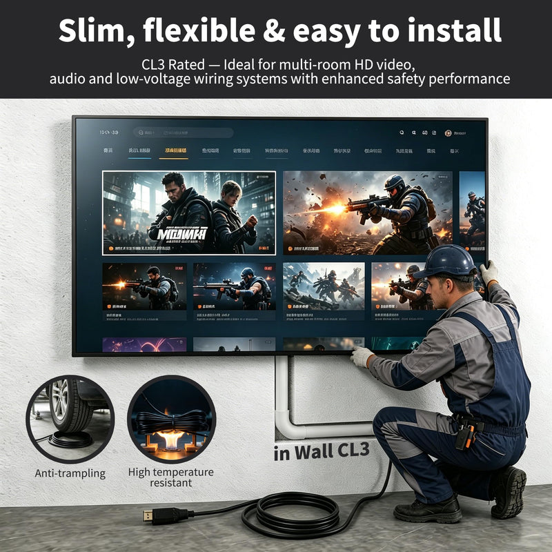 8K Long Fiber Optic Hdmi cable in-Wall CL3 Rated 48Gbps 50ft Certified Ultra High speed HDMI 2.1 Cord 8K@60Hz 4K@120Hz 10K@30Hz HDCP 2.2&2.3, eARC HDR10 Dolby Compatible with PS5/TV/PC/Switch/Mac/Xbox