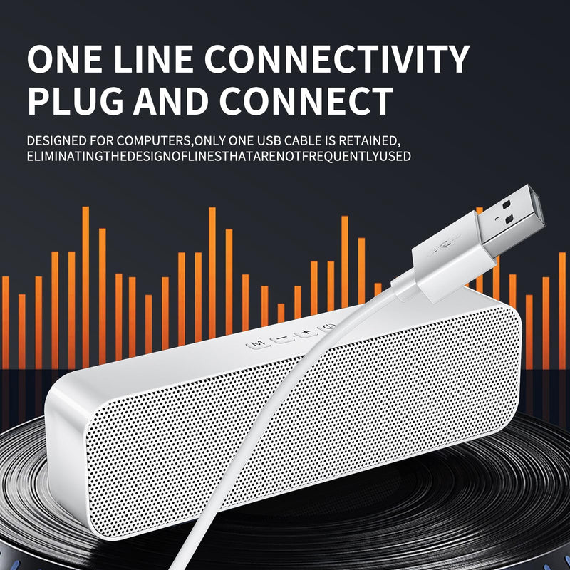 Computer Speakers for Desktop PC,USB Powered & Plug and Play,with Bluetooth 5.3/3.5mm AUX Input,Small Bluetooth Speakers with Stereo Sound Fit Under the Monitor for Office Work, Gaming, Music Bright White