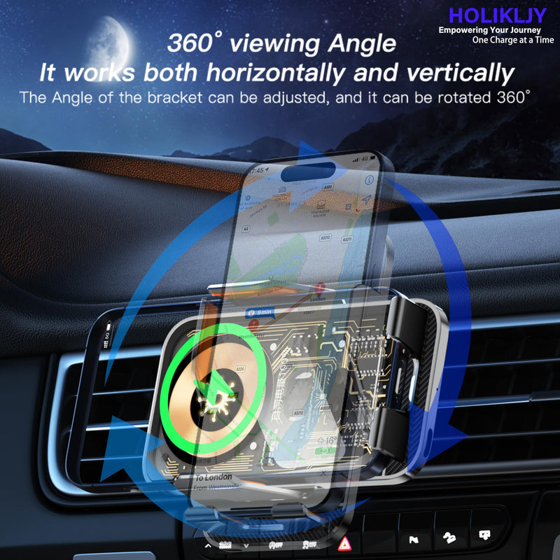 Car Phone Holder Charger Wireless Cell Phone Car Mount - 15W Fast Charging Auto-Clamping Air Vent Car Phone Mount Charger for iPhone 16 Pro Max 16 15 14 13 12 Pro and Sumsung Galaxy Series Silver