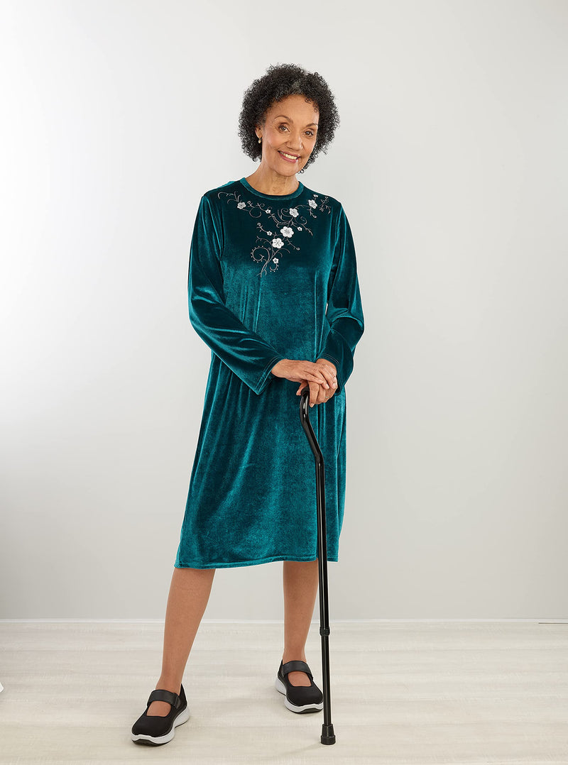 Silverts Women’s Adaptive Open Back Velvet Dress Assisted Dressing Elderly Clothing Nursing Home Holiday Wear Medium Wine