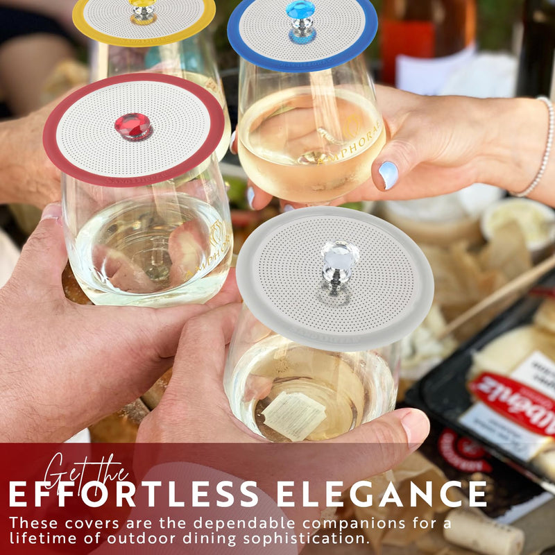 Luxury Stainless Steel Wine Glass Covers - Set of 4 Bug-Free Outdoor Drink Cup Covers for Vino, Coffee, Tea, Beer. Keep Drinks Free from Flies, Bees, and Insects!