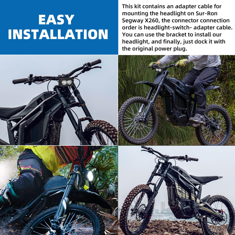 Dirtbike Headlight Kit for Sur-Ron Segway X260 Talaria Sting R MX4 PC Lens Motorcycle Light Bar Led Headlamp with Blue Light Switch White Upgraded white light