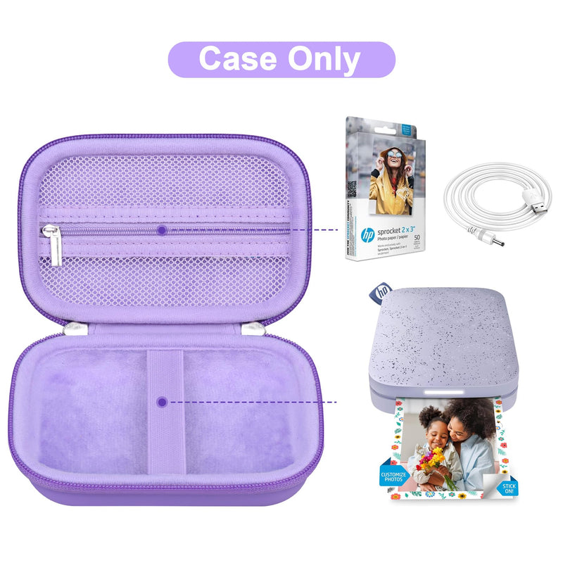 Canboc Carrying Case for HP Sprocket Portable 2x3 Instant Photo Printer, Kodak Step Wireless Mobile Photo Printer, Zipper Mesh Bag fits Photo Paper Cable, Purple