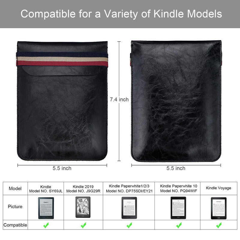 WALNEW Sleeve for 6 Inch Kindle - Slim Pouch for Kindle 2019/Kindle Paperwhite/Kindle Voyage/Kindle (8th Gen, 2016)/Kindle 4/5/Kindle Touch Protective Insert Pouch Cover Case Bag, Black