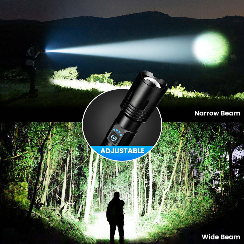 3 Pack Rechargeable Flashlights High Lumens, 99,000 Lumens Super Bright LED Flashlight for Home Camping, Handheld Flash Light Waterproof Flashlight with 5 Modes & Adjustable Function