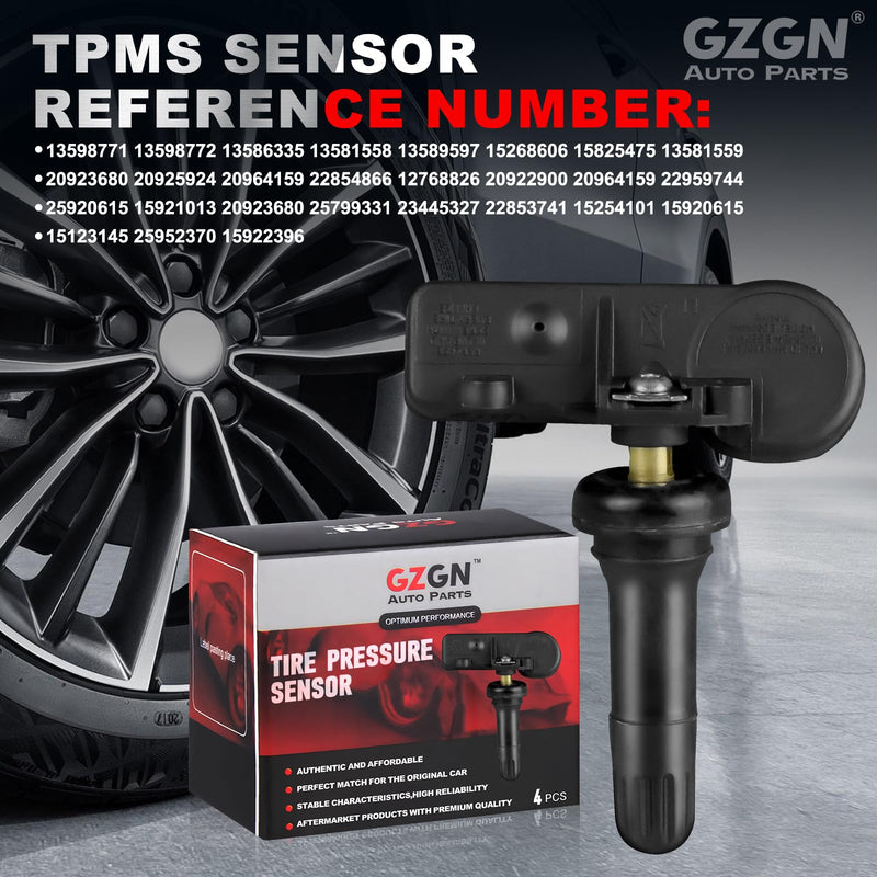 Pre-Programmed TPMS Sensor 13586335 GM 315Mhz Tire Pressure Monitoring Sensor Compatible with Chevy Silverado GMC Cadillac Buick Pontiac Saturn Hummber Saab OE#13598771 13598772 13581558 4 Pack