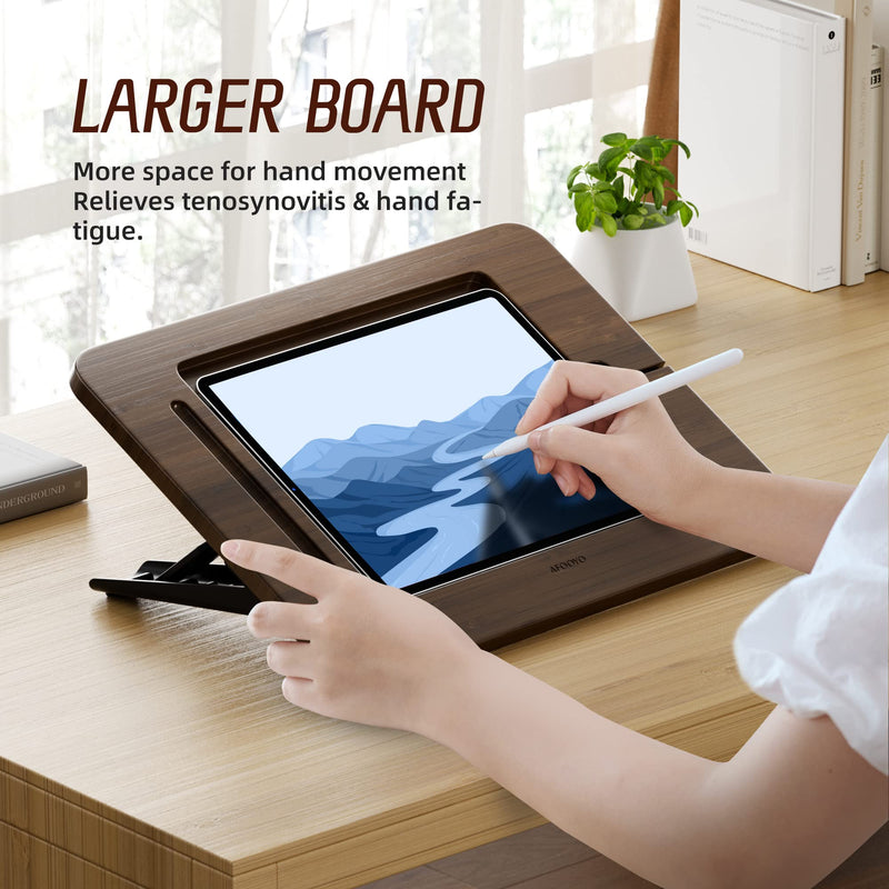 Bamboo Tablet Drawing Stand Tablet Holder - Portable & Adjustable 5 Angles,Laptop Stands Riser,Compatible with 12.9/13 inch iPad Pro-3rd-7th Gen(Walnut Varnish) Large-Fit iPad Pro 12.9/13 inches-With iPad case Walnut
