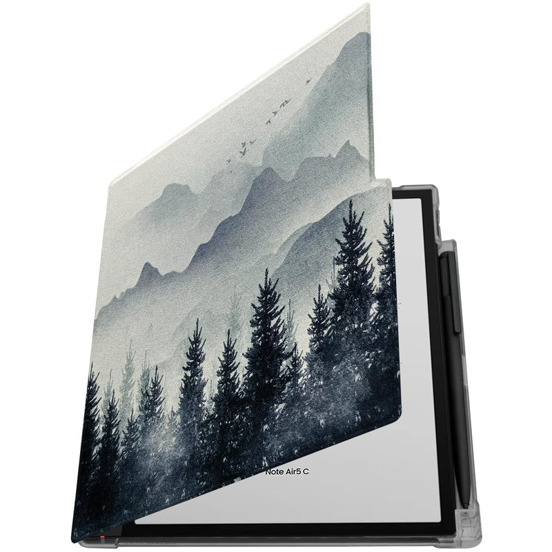 Transparent TPU Back Case Designed for Boox Note Air 5 C (2025 Released) Slim Shockproof Cover with Enhanced Auto Wake/Sleep, Built-in Pen Holder, Magnetic Closure (Forest Mountains) Forest Mountains