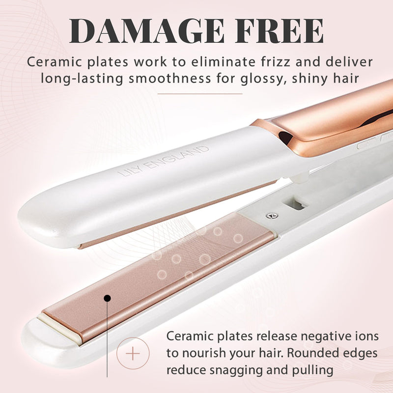 Lily England Hair Straighteners for Women, 2-in-1 Flat Iron & Curler Rose Gold