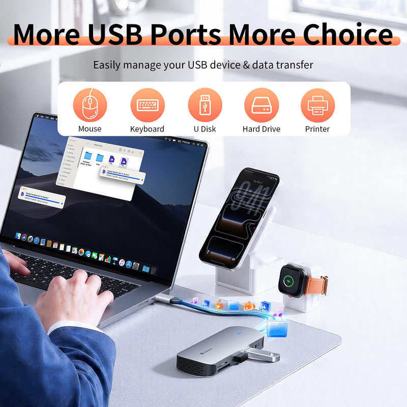 Yottamaster USB C Docking Station 4K@60Hz HDMI for MacBook/Dell/HP/Surface | 8 in 1 Laptop Dock Station with HDMI, 100W PD 3.0, 2 USB A, RJ45, SD/TF, Audio, Portable Adapter for Photography & Work 8 in 1 (With Audio Port)
