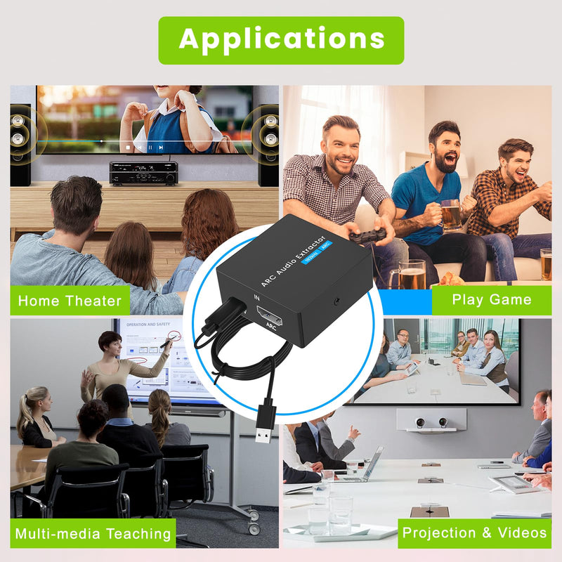 192KHz ARC Audio Extractor, HDMI ARC to Toslink/Optical+3.5mm AUX Output, HDMI to Optical Audio Adapter with Optical Cable, ARC to RCA Audio Converter for TV Amplifier Speaker/Soundbar/Headset