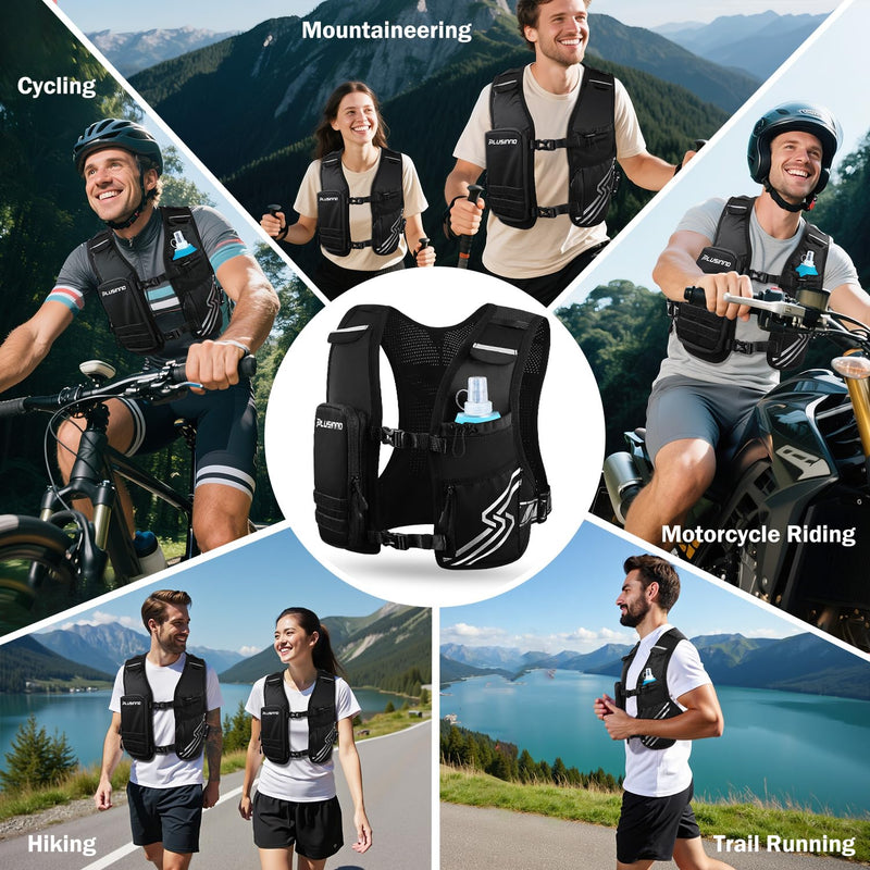 Running Vest for Women Men, Running Hydration Vest with 500ml Soft Flask & Touch-Screen Phone Pocket, Reflective Lightweight Hydration Backpack for Hiking with Adjustable Chest Waist Straps Medium-Large (Chest 33"-48")