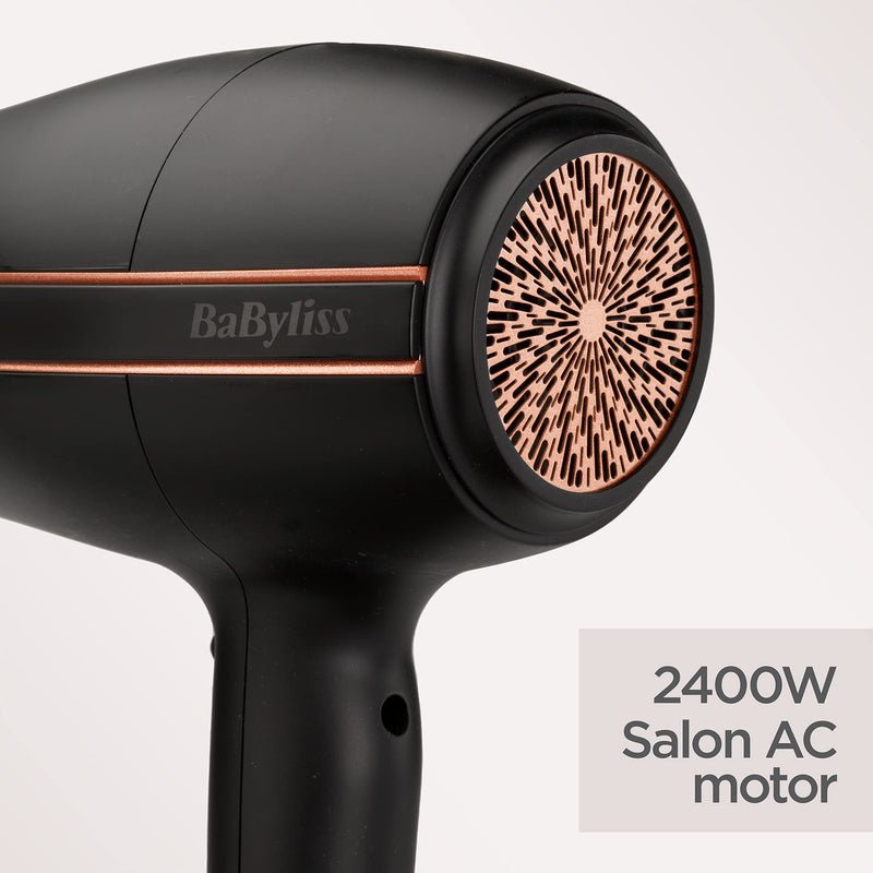 BaByliss Super Power Hair Dryer - Ultra-Fast 2400W Air Flow, Ionic Frizz-Control, Salon-Grade AC Motor, 3 Heat & 2 Speed Settings, Black, 5240U Single
