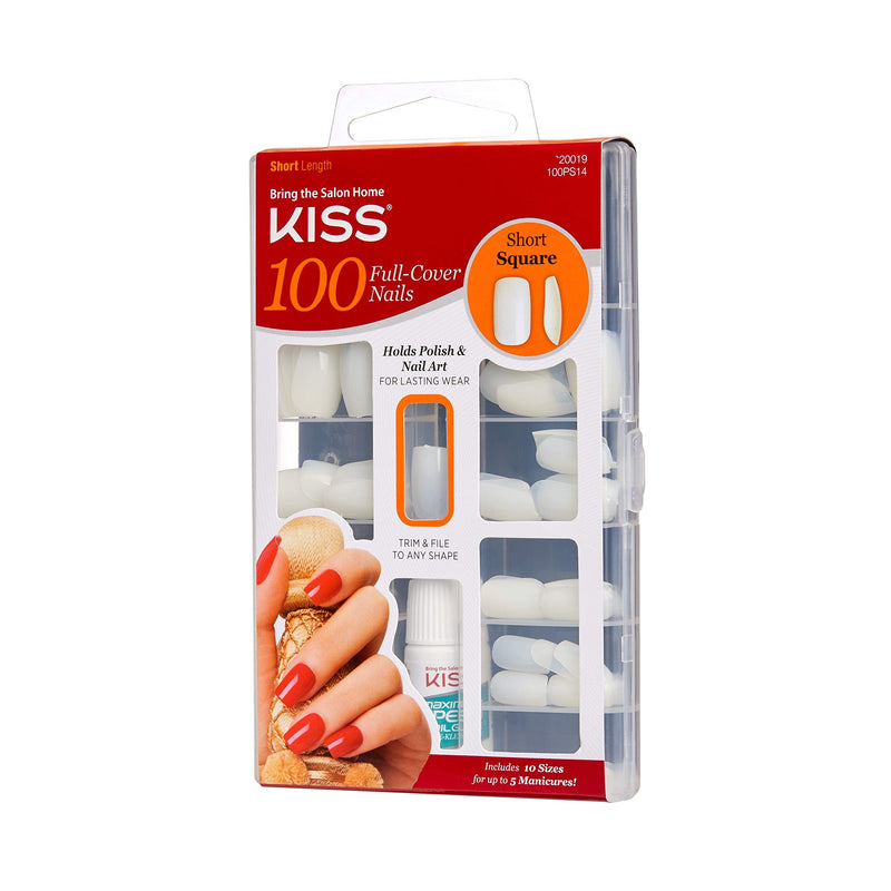 Kiss 100 Full Cover Nails Short Square (Short Length) (Pack of 6)