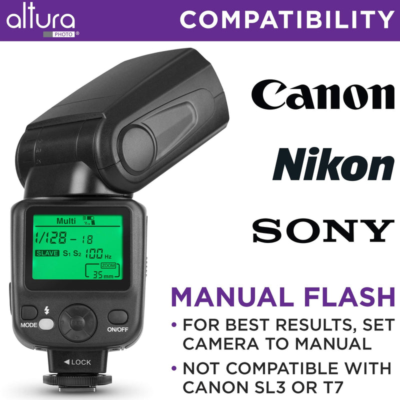 Altura Photo Camera Flash with LCD Display, Universal Speedlite for DSLR | Standard Hot Shoe for Canon, Sony, Nikon, Panasonic & Mirrorless