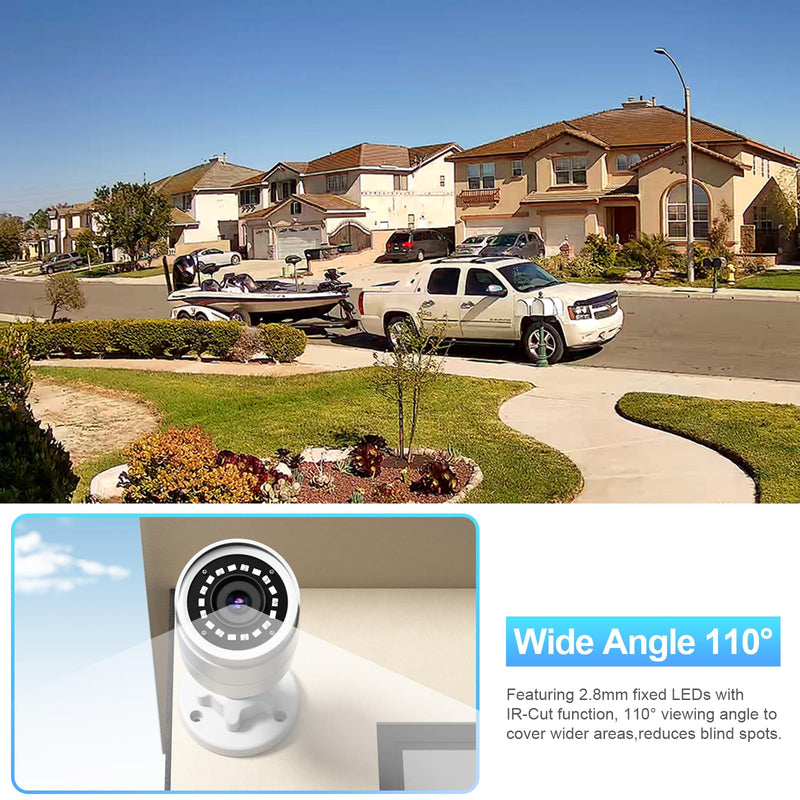 5MP Bullet PoE Camera, IP Surveillance Security Camera, Waterproof Outdoor IP67, Built-in Mic, 2.8mm Lens Wide Angle 110°, Night Vision 100ft, AI Human&Vehicle Detection, INB5GR38F (White) 5MP CAMERA