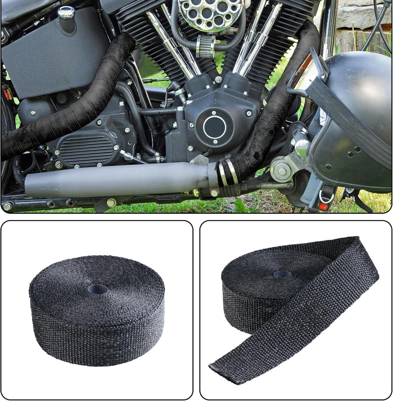 Arespark Exhaust Header Wrap, 2in x 16.5ft Black Heat Shield Tape with Stainless Steel Zip Ties 10pcs for Car Motorcycle Exhaust Manifold Heat Insulation Tape