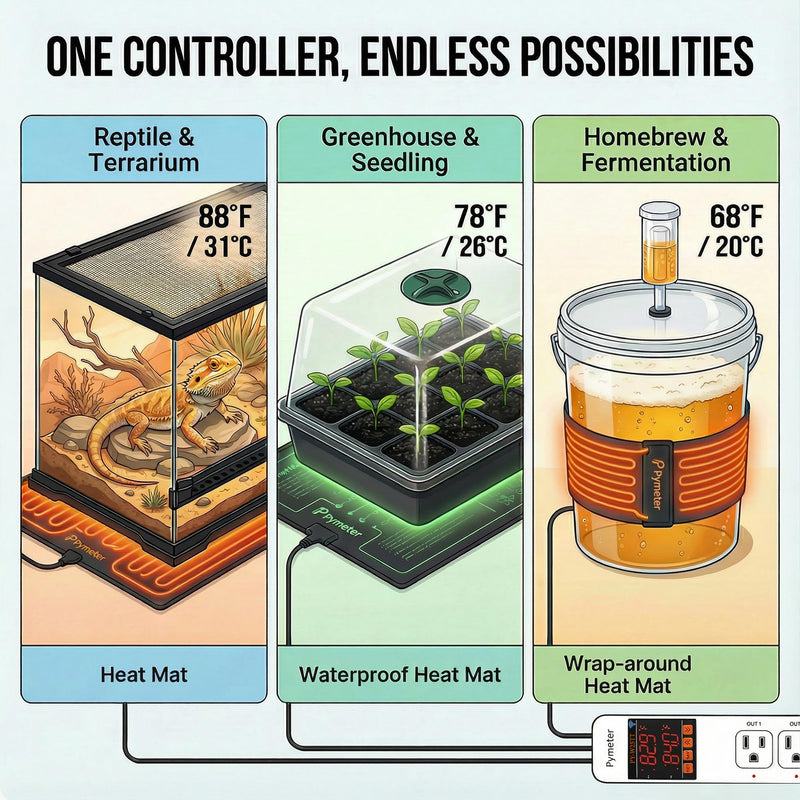 WiFi Temperature Controller with Dual Probes, Smart Digital Thermostat with Two Outlets for Reptile Heat Mat, Greenhouse Seedlings, Homebrew Fermentation, Cooling Fan, Remote App Control