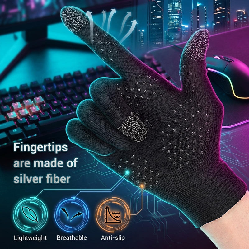2 Pairs Touch Screen Gaming Gloves Full-Finger Touchscreen Gloves | Anti Slip Sweat, Ultra-Thin Breathable, Mobile Finger Sleeve with Dispensing for Sweaty Hands High-Ranking Players Streamer