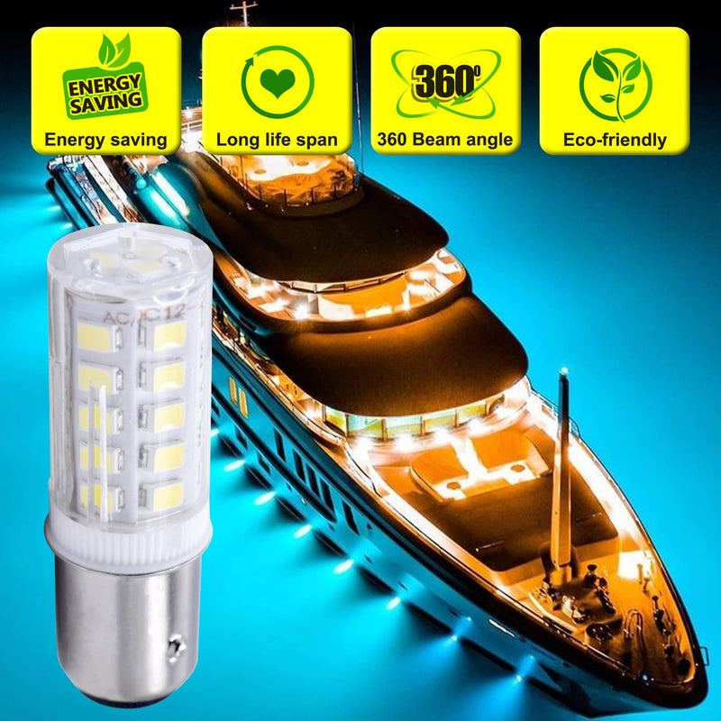HQRP 2-Pack BAY15d LED Light Bulb Replacement for Ancor Marine Bulb 529340 529341 521158 521162 521166 529344 Double Contact Index Base, 33LED SMD2835 Cool White 12-24V DC Marine Navigation