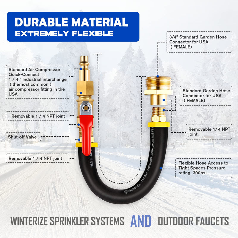 RV Winterizing kit & Sprinkler Blowout Adapter with shut off valve Air compressor Quick-Connect plug garden hose Water Blow Out Fitting for Winterize Sprinkler Systems, Camper,Motorhome