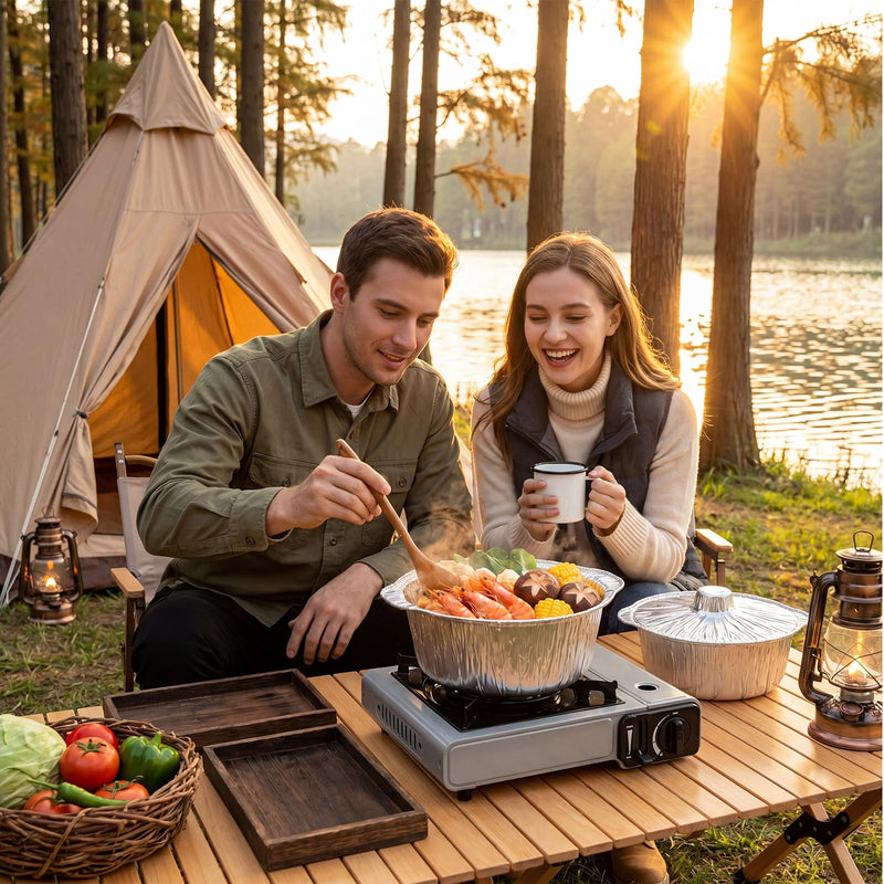 Ziliny Disposable Aluminum Pot with Lid Round Foil Pans Disposable Cookware Food Container for Vacation Trips Camping Baking Heating Cooking(12 Pcs,33.8, 67.6, 121.7 oz) 12 Variety Pack (33.8 oz, 67.6 oz, 121.7 oz)