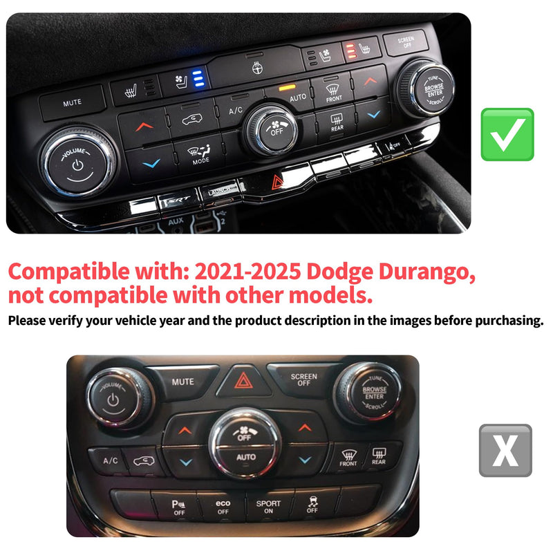 Interior Accessories for Dodge Durango 2021-2025, 6pcs Aluminum Alloy Trim Set - Push Start Button Cover/Ring, A/C, Volume Tune, Headlight Switch Knob Covers (Red) Red