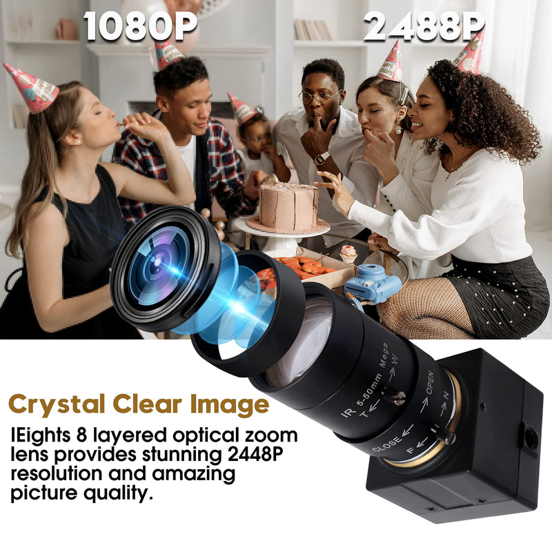 8MP USB Camera Manual Zoom 4K Webcam 5-50mm Variable Focus PC Camera for Computer Mini UVC USB2.0 Web Camera IMX317 Varifocal USB with Camera Industrial Video Close-up Camera for Laptop Android Mac 8MP 5-50mm Varifocal Camera