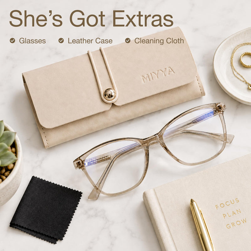 Blue Light Blocking Glasses for Women with Case, Anti Eyestrain UV Glare Computer, Gaming & Phone Eyeglasses Coffee Brown