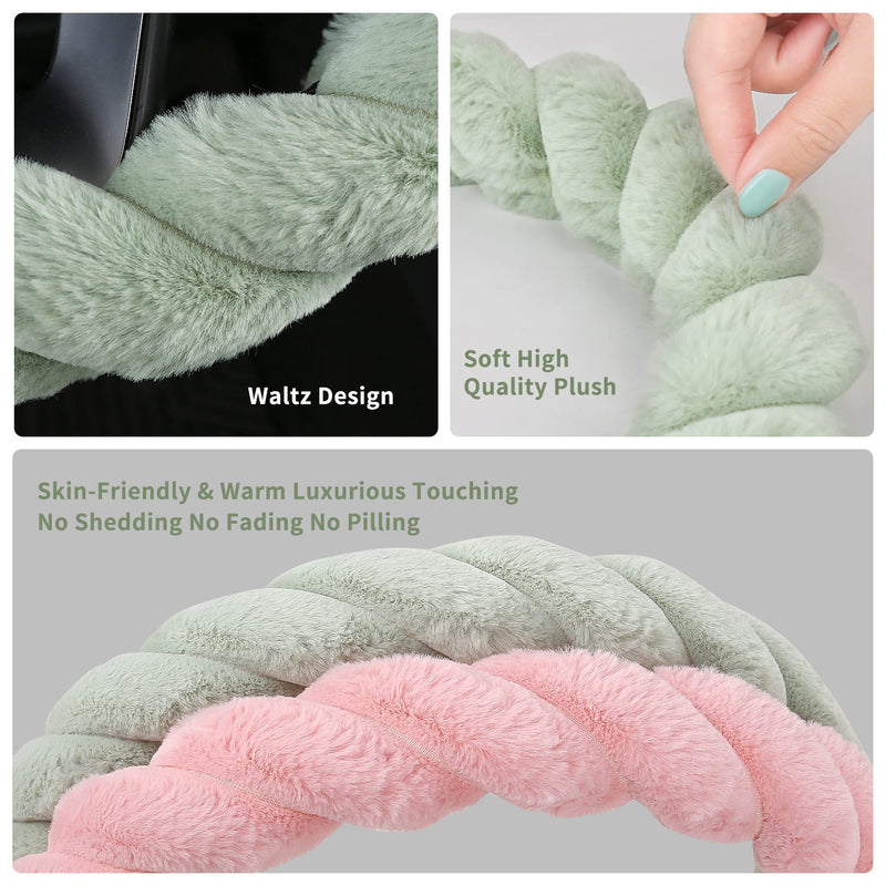 Luxury Fluffy Winter Car Steering Wheel Cover for Women Soft Warm Plush Cute Auto Accessories for Vehicle, Sedan, Universal, Fuzzy, Anti Slip, Pink, Standard Size, 14.75-15.15" Standard Size[14.75-15.15"](37.5-38.5cm)
