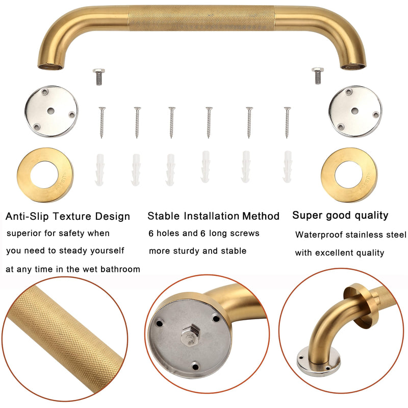 Shower Grab Bar, 2 Pack 16 Inch Gold Bathroom Grab Bar, 1.25" Diameter 304 Stainless Steel Anti-Slip Grab Bars for Bathtubs and Showers, Handicap Shower Grab Bar for Seniors Elderly