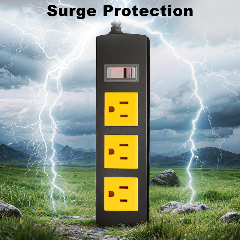 Waterproof Outdoor Power Strip with Extension Cord 6FT, Weatherproof Surge Protector, 3 Shockproof Outlets & Overload Safety Wall Mount Power Strip for Home/Outdoor Patio, Christmas Lights