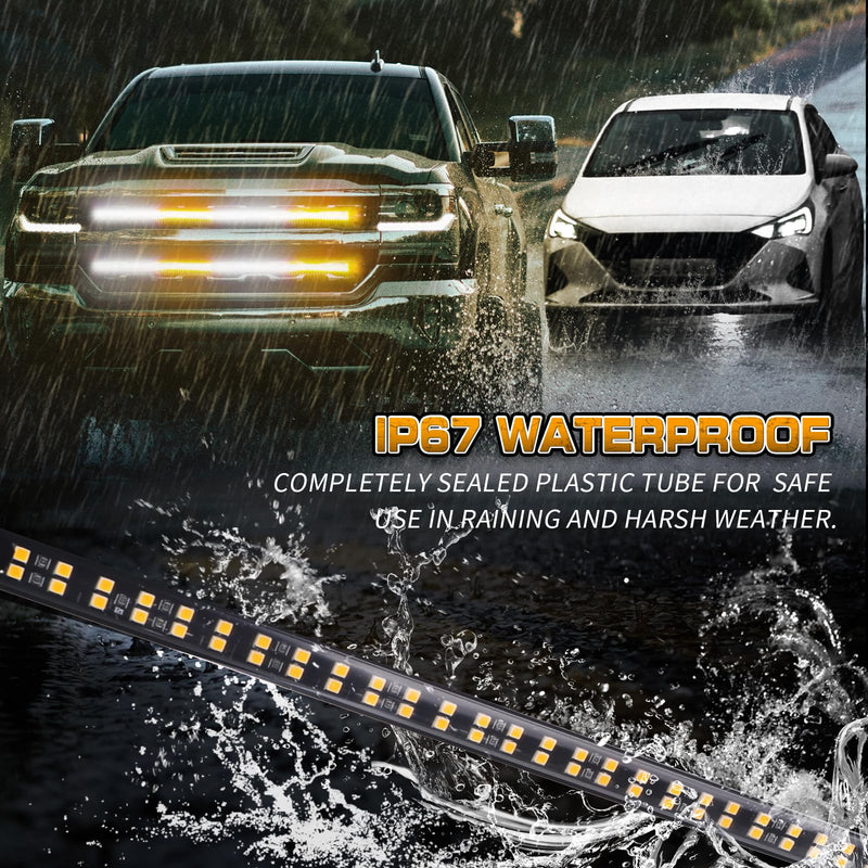 XRIDONSEN 2PCS 24 inch Truck Grill Strobe Lights Strip 288 LED Emergency Tailgate/Rear window/Grille Lights Amber White Flashing Warning Caution Safety Lights for Tow Plow Trucks Construction Vehicles Amber/White