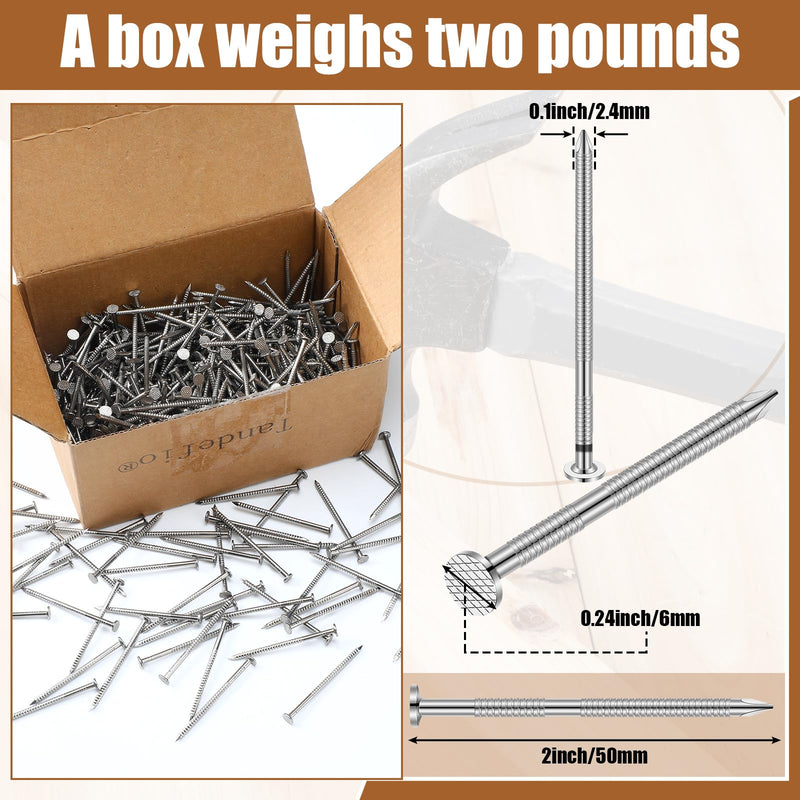 Tandefio 2 Pound Box Siding Nails Roofing Tile and Slating Rust Resistant 304 Stainless Steel Hardware Nails for Redwood Cedar Wood Siding Nail Decking Roof Slating(2 Inch,Sliver) 2 Inch Sliver