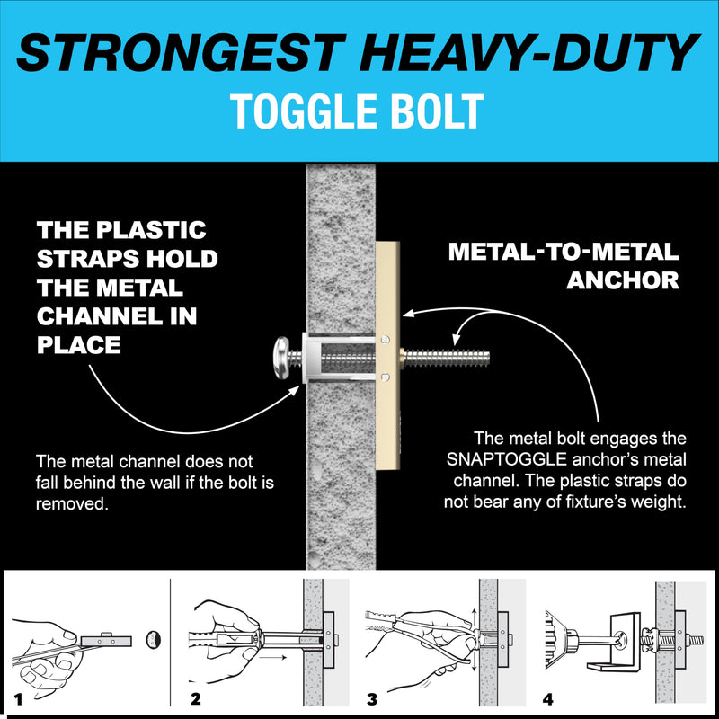 TOGGLER SNAPTOGGLE BC Toggle Anchor, Zinc-Plated Steel Channel, Made in US, 3/8" to 2-1/2" Grip Range, For 3/8"-16 UNC Fastener Size (Pack of 25)