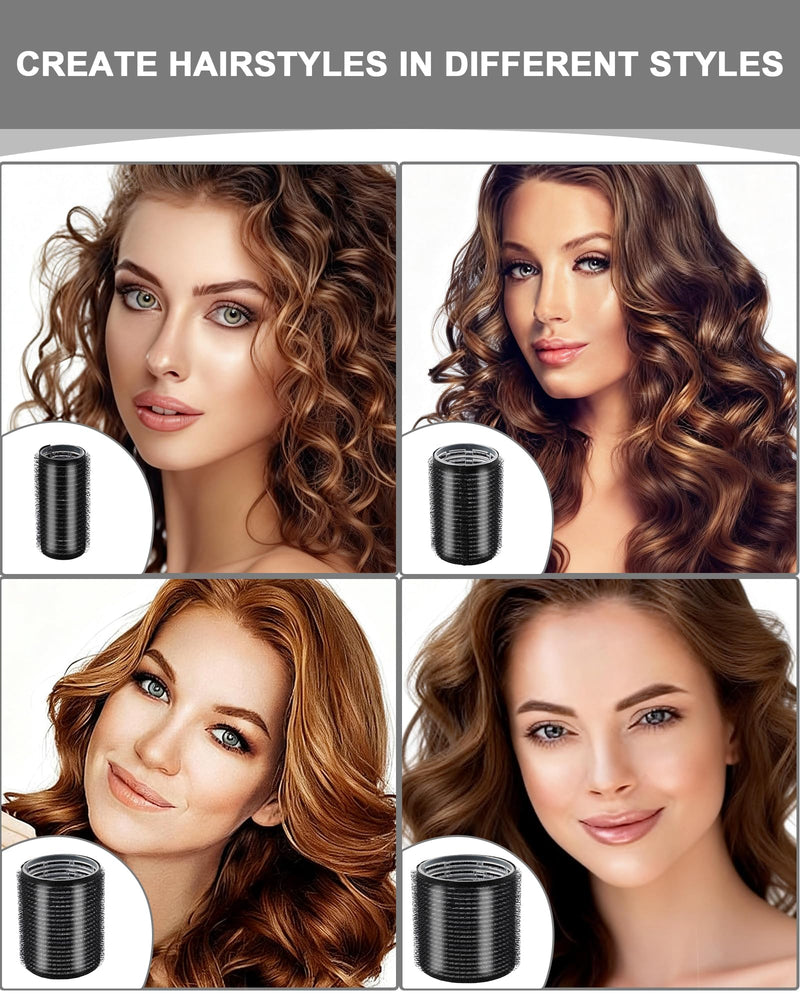  [AUSTRALIA] - Hair Rollers with Clips 50PCS, Rollers for Hair Volume 4 Sizes | Includes 24 Clips And 4 Roller Sizes (60/48/36/25mm) For Long, Medium And Short Hair, Ideal For DIY Hair Styling Black