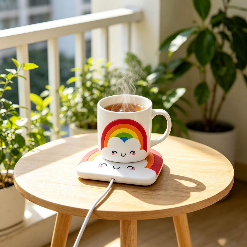 USB Mug Warmer, Cute Rainbow Cloud Silicone Beverage Warmer, Constant Temperature Heating Pad for Desk, Coffee, Tea, Milk, Office and Home Use(Excluding Cups)