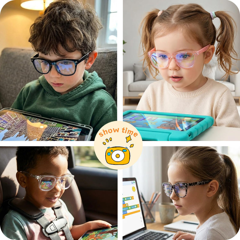 Kids Blue Light Glasses Boys Girls, Anti Glare Screen Eyewear Age 2-8 | LIGHTWEIGHT OPTICAL EYEWEAR REDUCES SCREEN GLARE TO BOOST VISUAL COMFORT DURING IPAD GAMING OR ONLINE SCHOOLWORK. Black + White Kids (2-8 years)