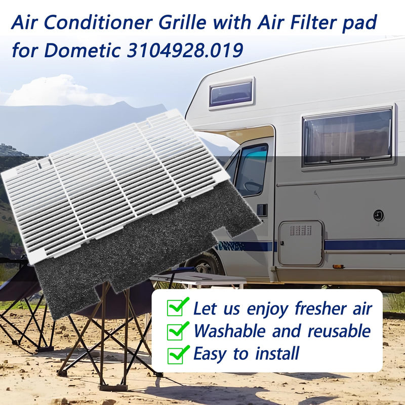 Dianrui RV A/C Vent Cover for Dometic AC Cover Replacement for Dometic 3104928.019, Duo-Therm RV Air Conditioner Grille Replacement with RV A/C Filter (14.1" x 7.7") RV Air Conditioner Parts 1 PC Grille+1 PC Filter