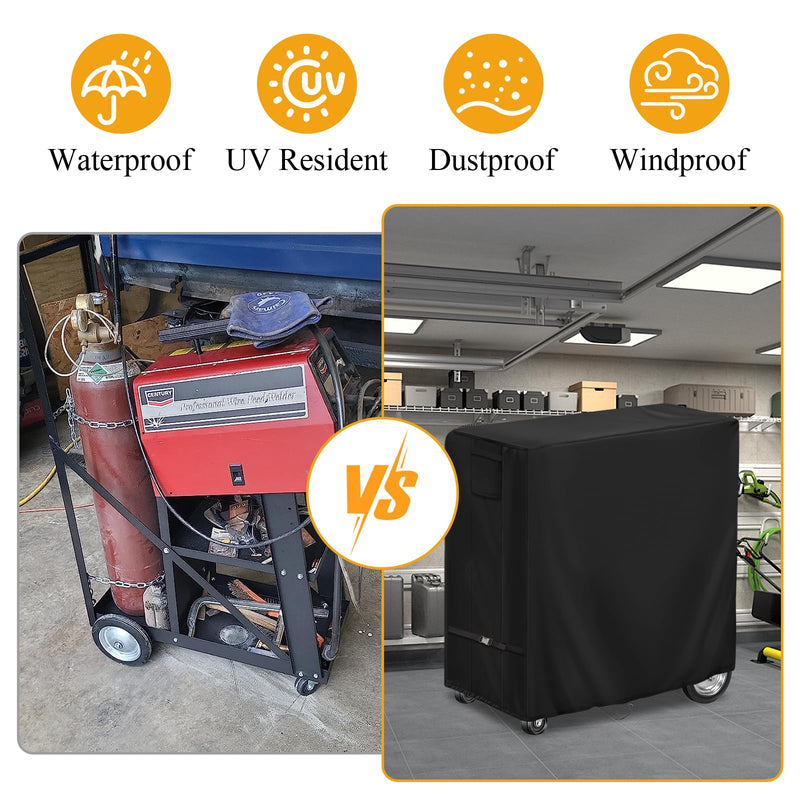 Welding Cart Cover, 37inch Waterproof Welder Cart Cover for Rolling TIG MIG Welding Cart and Air Cutting Machine Cart, Black-37”L x 18”W x 40”H Large