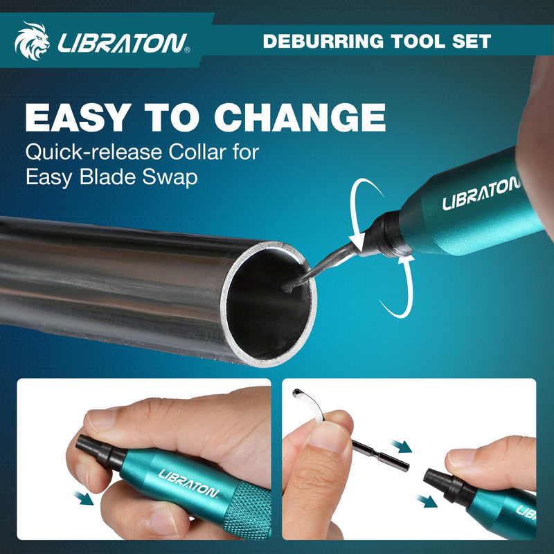 LIBRATON Deburring Tool, Countersink Hand Reamers, with 10 HSS Blades, 360 Degree Swivel Deburring Tool for Metal, Resin, PVC, Copper, Plastic, Wood, Deburring Tool 3d Printing, Chamfering Reamer Tool