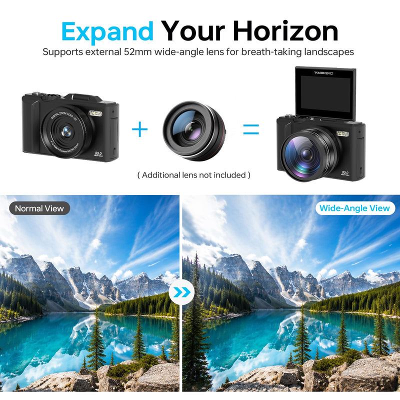 5K Digital Camera, 80MP 18X Autofocus Video 3.0" IPS LCD Flip Screen Vlog Camera for YouTube, 32GB SD Card USB 2.0 Detachable Rechargeable Li Battery Anti-Shake Compact Camera for Party Beginner Black